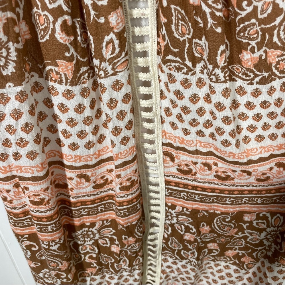 Hint of Mint Boho Brown and Cream Sleeveless Crochet Festival Midi Dress Medium - Picture 5 of 7